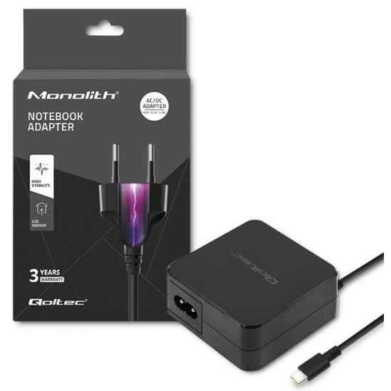 QOLTEC CHARGER 65W, 5V, 20.3V 2A 3.25A, USB TYPE C | Turime parduotuvėje | ITwork