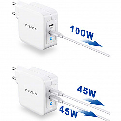 100W DUAL USB-C Power Delivery, Ladegerät weiß
