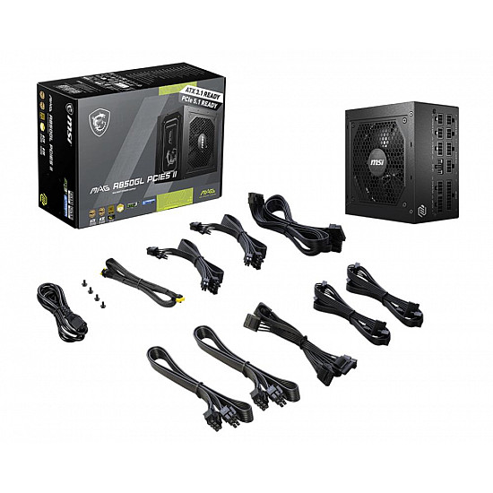 MSI MAG A850GL PCIE5 II maitinimo blokas su 850W, 80 PLUS GOLD, PFC Active 2025