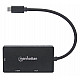 Manhattan USB-C Dock/Hub, Ports (x3): DVI-I, HDMI and VGA Ports, Note: Only One Port can be used at a time, External Power Supply Not Needed, Universal for all devices, Cable 10cm, Black, Three Year Warranty