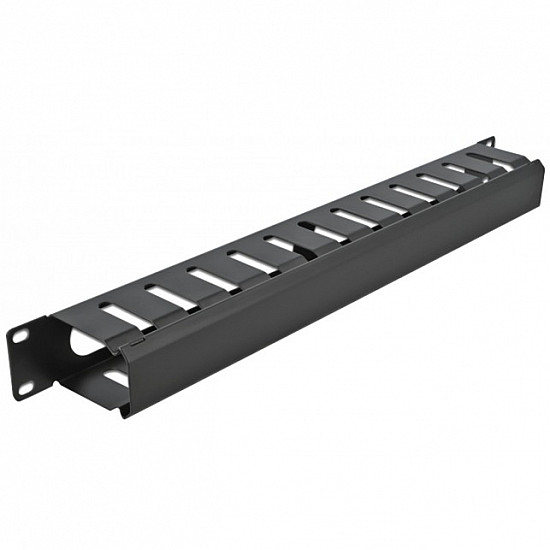 19 Kabelmanagement Rangierpanel mit 2 Öffnungen, Kabelführung schwarz, 1 HE