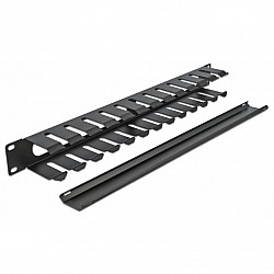 19 Kabelmanagement Rangierpanel mit 2 Öffnungen, Kabelführung schwarz, 1 HE