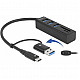 3 Port USB 3.2 Gen 1 Hub + SD und Micro SD Card Reader mit USB Type-C oder USB Typ-A Anschluss, USB-Hub