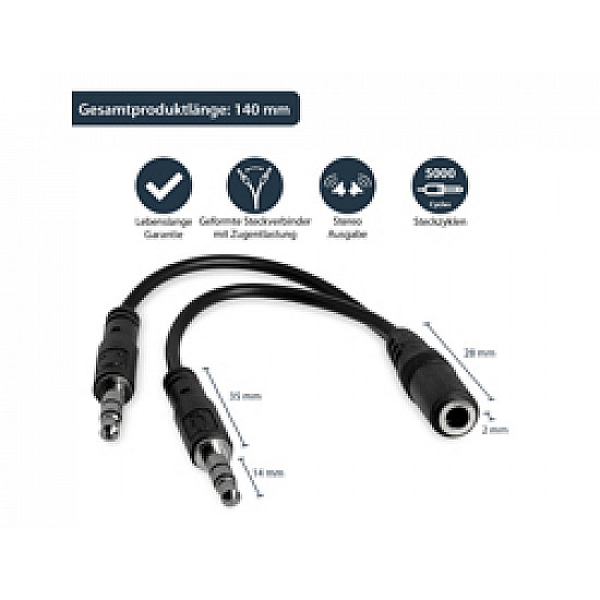 3.5MM 3 PIN HEADSET SPLITTER HEADSET SPLITTER ADAPTER - F/M