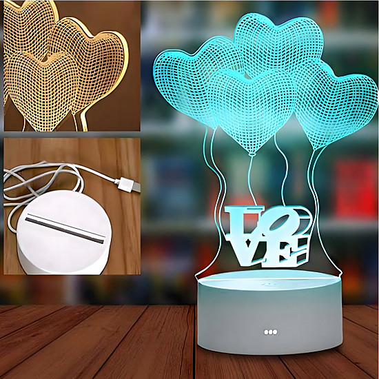 3D Heart Night Light Extralink Home, Optical Illusion for Bedroom USB