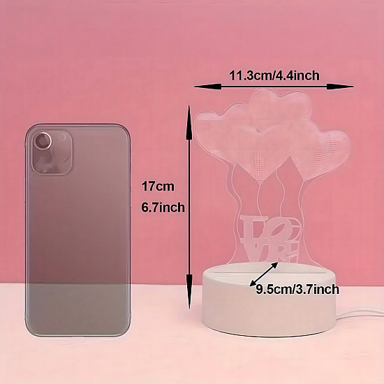 3D Heart Night Light Extralink Home, Optical Illusion for Bedroom USB