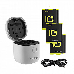 3-slot waterproof charger Telesin Allin box for GoPro Hero 9 / Hero 10 / Hero 11 / Hero 12 + 3 batteries (GP-BTR-906-GY-B)