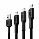 3x GC Ray USB cable Lightning 30, 120, 200cm, LED