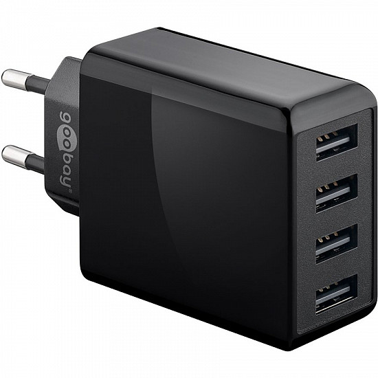 4-fach USB-Ladegerät (30W) schwarz schwarz