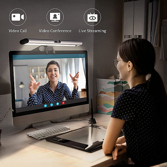 4smarts 2in1 LightBar Pro Monitorlampe mit FullHD Webcam, silber
