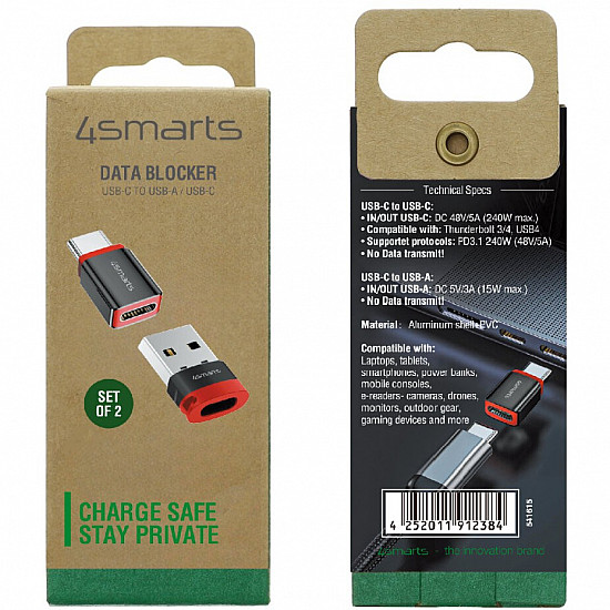 4smarts USB-C auf USB-A / USB-C Datenblocker Adapter, 2er Set, schwarz