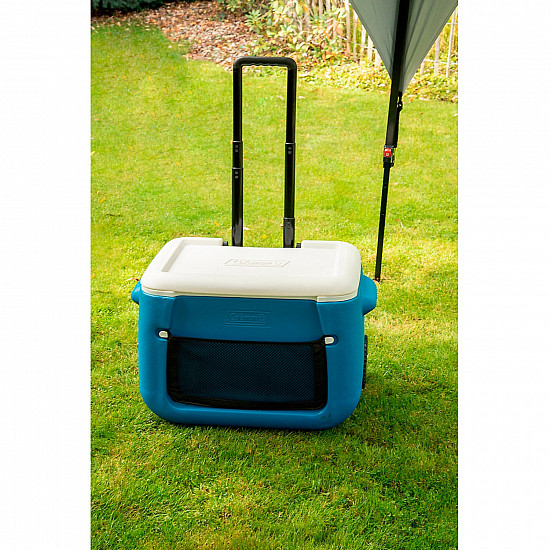 50QT Poly-lite Wheeled Mesh cooler blue white