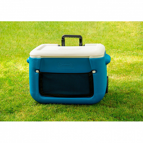 50QT Poly-lite Wheeled Mesh cooler blue white