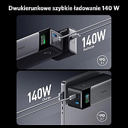 Anker Innovations Anker 737 - Powerbank - GaN-Technologie - 24000 mAh - Anker PowerIQ 4.0, Power Delivery 3.1 - 3 Ausgabeanschlussstellen (USB, 2 x USB-C)