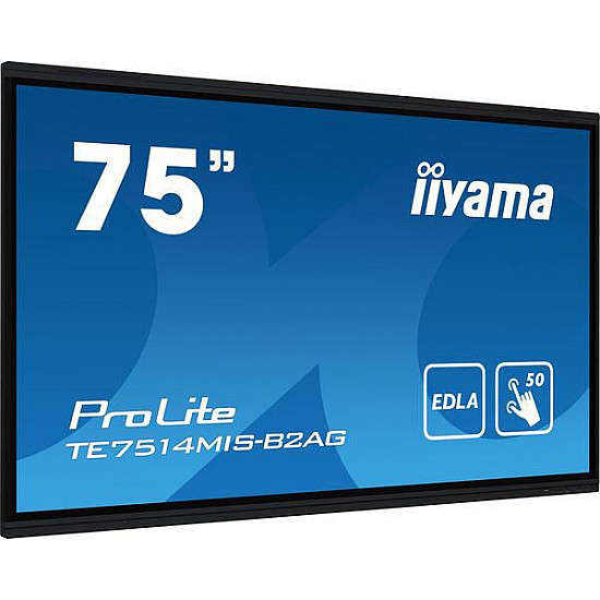 189,3cm/75 (3840x2160) iiyama ProLite TE7514MIS-B2AG 16:9 4K UHD VA Touch 8ms 60Hz 24/7 4xHDMI DP USB-C LAN WIFI Speaker Black
