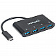 Manhattan USB-C Dock/Hub, Ports (x4): USB-A (x4), 5 Gbps (USB 3.2 Gen1 aka USB 3.0), External Power Supply Not Needed, Universal for all devices, Cable 20cm, SuperSpeed USB, Black, Three Year Warranty, Equivalent to HB30C4AB