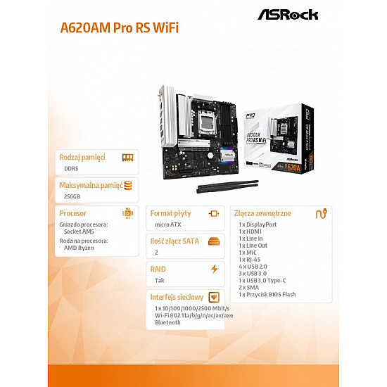 A620AM PRO RS WIFI AM5 4DDR5 HDMI/DP M.2 mATX motherboard