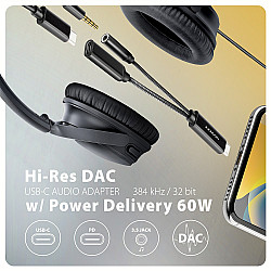 AXAGON ADA-HCPD USB-C zu 3.5-mm-Klinkenstecker und USB-C, Hi-Res DAC, 384kHz/32bit, 60 W PD - schwarz