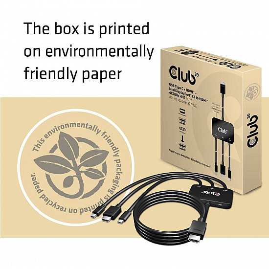 Adapter USB-C + HDMI + Mini DisplayPort 1.2 => HDMI 4K60Hz HDR *Club3D* Aktiv 32 AWG