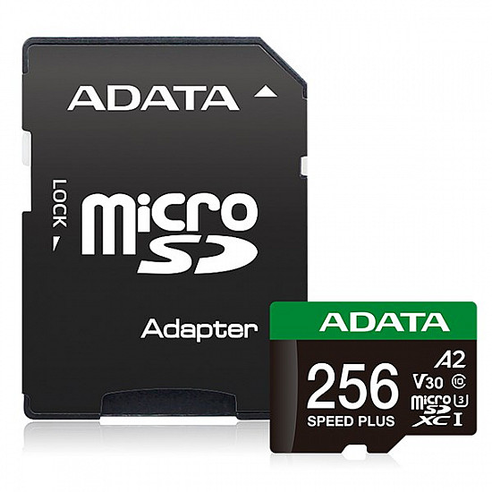 ADATA MicroSDXC card 256GB Speed Plus - U3 - C10 - A2 - V30 (R180/W160 MB/s) + SD adapter