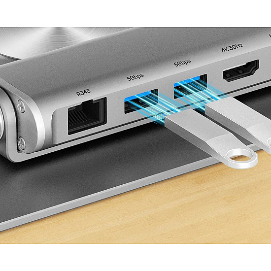 Adjustable laptop stand + USB-C HDMI hub Unitek D1109B01 PD 100W