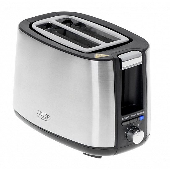 Adler Toaster AD 3214 Power 750 W Number of slots 2 Housing material Stainless steel Silver