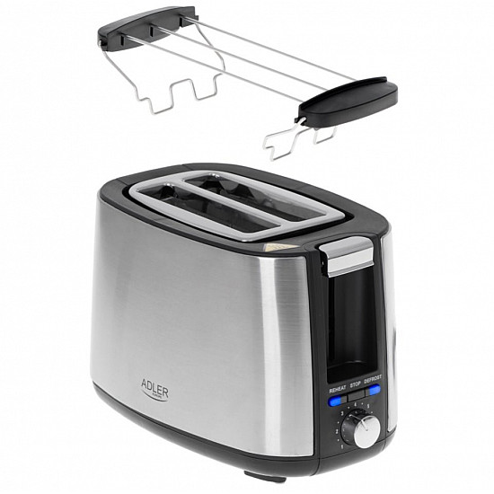 Adler Toaster AD 3214 Power 750 W Number of slots 2 Housing material Stainless steel Silver
