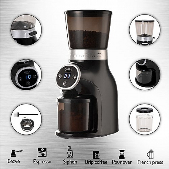 Adler Coffee Grinder AD 4450 Burr 300 W Coffee beans capacity 300 g Number of cups 1-10 pc(s) Black