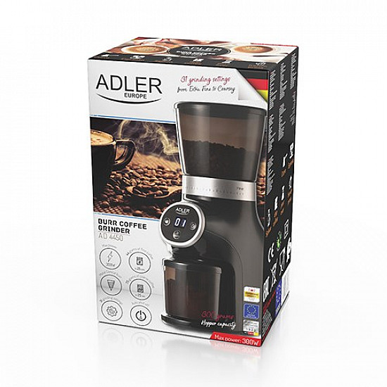 Adler Coffee Grinder AD 4450 Burr 300 W Coffee beans capacity 300 g Number of cups 1-10 pc(s) Black