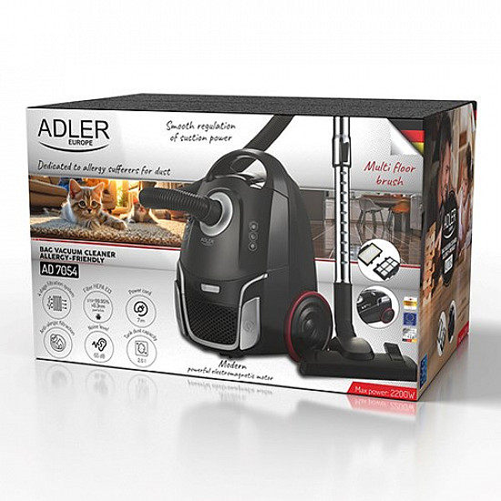 Adler Bag Vacuum Cleaner Allergy-friendly Classic AD 7054 Bagged Power 2200 W Dust capacity 2.6 L Black