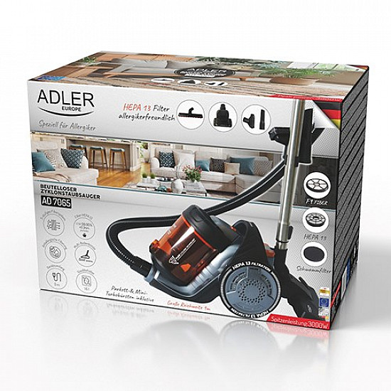 Adler Cyclone Vacuum Cleaner AD 7065 Bagless Power 700 W Dust capacity 1.6 L Black/Red one size