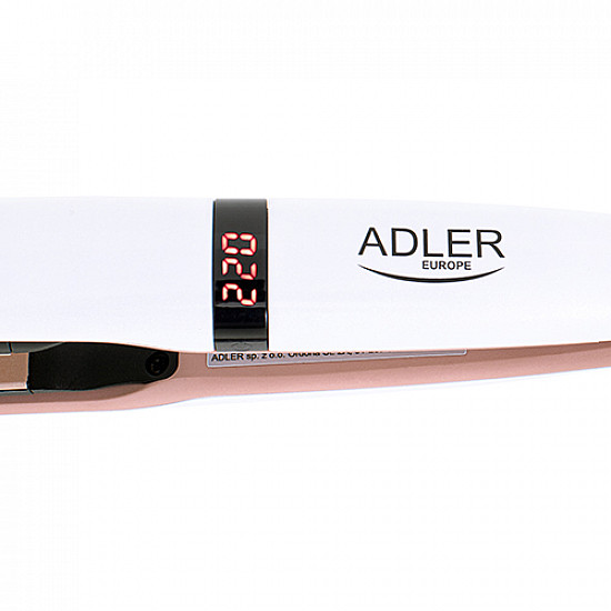 Adler Hair Straightener AD 2321 Warranty 24 month(s) Ceramic heating system Display LCD Temperature (min) 140 °C Temperature (max) 220 °C 45 W Pearl White