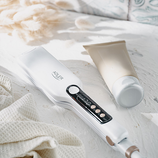 Adler Hair Straightener - Wide AD 2325 Ceramic heating system Display LCD Temperature (min) 150 °C Temperature (max) 210 °C Number of heating levels 7 120 W White