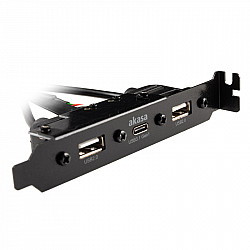 Akasa USB 3.1 Gen 1 internal adapter cable with dual USB 2.0 Type-A ports with full profile PCI bracket