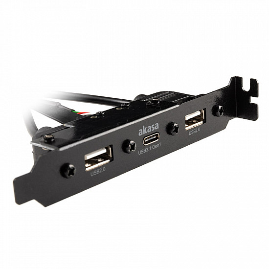 Akasa USB 3.1 Gen 1 internal adapter cable with dual USB 2.0 Type-A ports with full profile PCI bracket