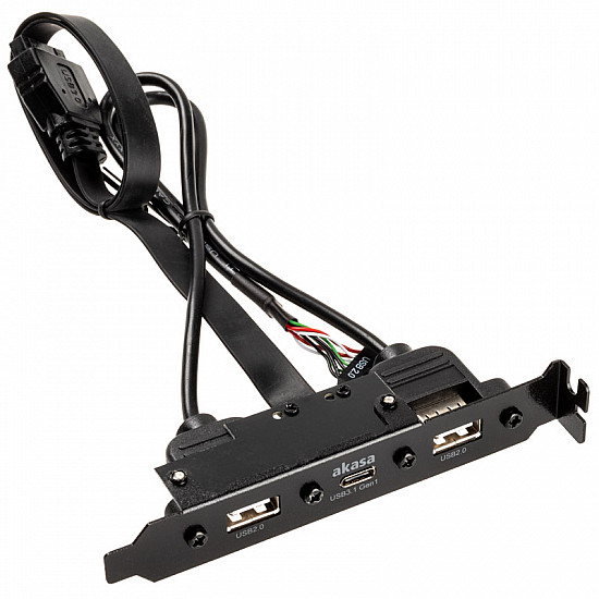 Akasa USB 3.1 Gen 1 internal adapter cable with dual USB 2.0 Type-A ports with full profile PCI bracket