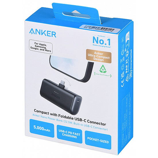 Anker Innovations Anker Nano - Powerbank - 5000 mAh - 22.5 Watt - 3 A - IQ 3.0 - 2 Ausgabeanschlussstellen (24 pin USB-C)