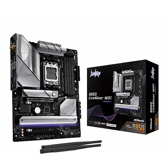 ASRock B850 LiveMixer WiFi pagrindinė plokštė su DDR5, PCIe 5.0, WiFi7 2025