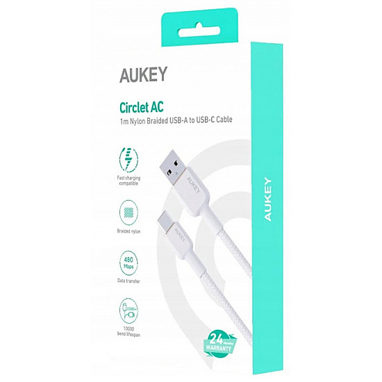 AUKEY CB-NAC1 White Nyl on cable USB C - USB A