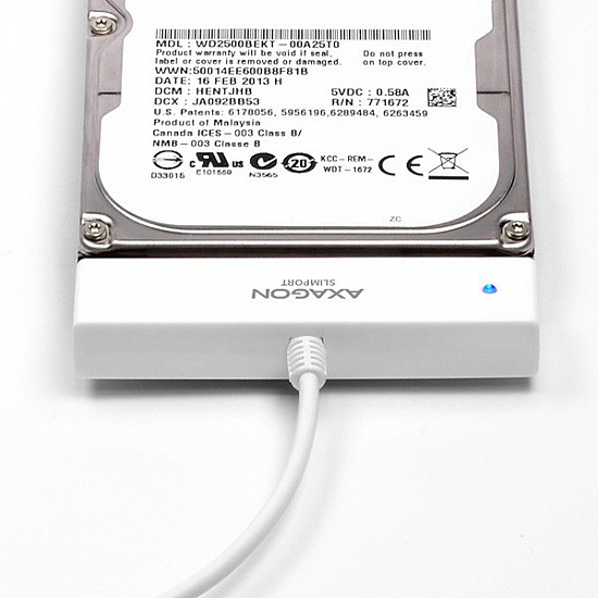 AXAGON ADSA-1S SLIMPort Adapter, USB 2.0, 2,5 SSD/HDD, SATA - mit Case