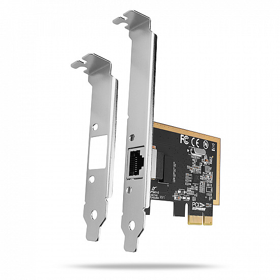 AXAGON PCEE-GRF PCI-Express network card adds high speed Gigabit Ethernet connection to your desktop computer. It enables a transmission speed of 10/100/1000 Mbit/s.