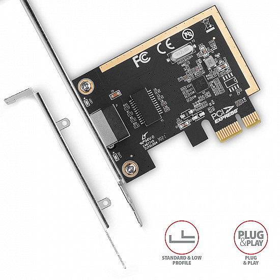 AXAGON PCEE-GRF PCI-Express network card adds high speed Gigabit Ethernet connection to your desktop computer. It enables a transmission speed of 10/100/1000 Mbit/s.
