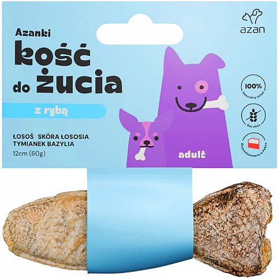 AZANKI Bone with salmon in salmon skin with thyme and basil in fish shape - treat for dogs - 12 cm
