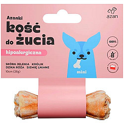 AZANKI Hypoallergenic bone made of deer skin with rabbit and flaxseed MINI – dog treat – 10 cm