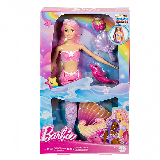Barbie A Touch of Magic “Malibu” Mermaid Doll with Color Change Feature, Pet Dolphin and Accessories