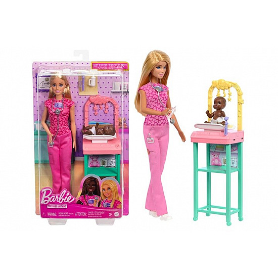 Barbie Baby Doctor Doll with Blonde Fashion Doll, 1 Baby Doll, Furniture & Accessories