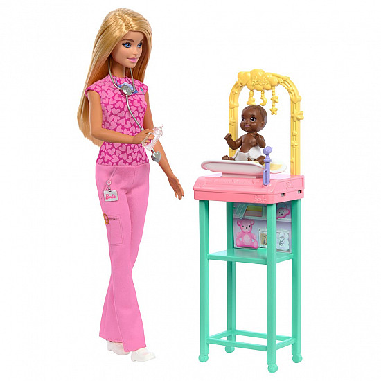 Barbie Baby Doctor Doll with Blonde Fashion Doll, 1 Baby Doll, Furniture & Accessories