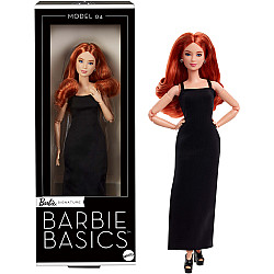 Barbie Basics Model 04 mit rotem Haar, schwarzem Kleid und Plateauschuhen, Puppe