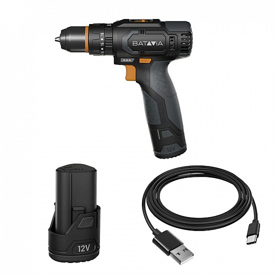 Batavia B.V. 12V Cordless Combi Drill - Fixxpack 2.0 Set (incl. 2.0Ah Battery & USB-C charging Cable)