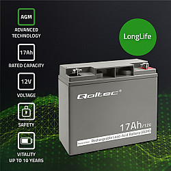 Qoltec AGM Battery 12V 17Ah Maintenance-free Efficient LongLife for UPS, Scooter